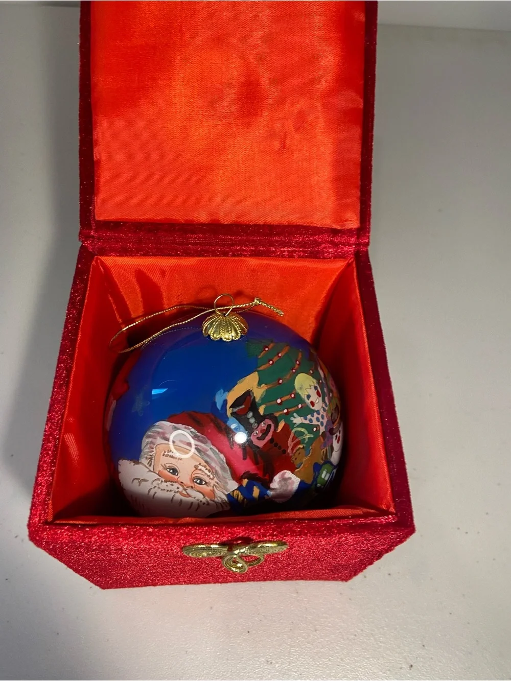 Pier 1 Li Bien Hand-Painted Blue Santa Christmas Ornament 2003